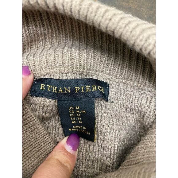 Ethan Pierce Half Buttoned Turtleneck Sweater Beige Cotton Blend Men’s Size M - Picture 4 of 7